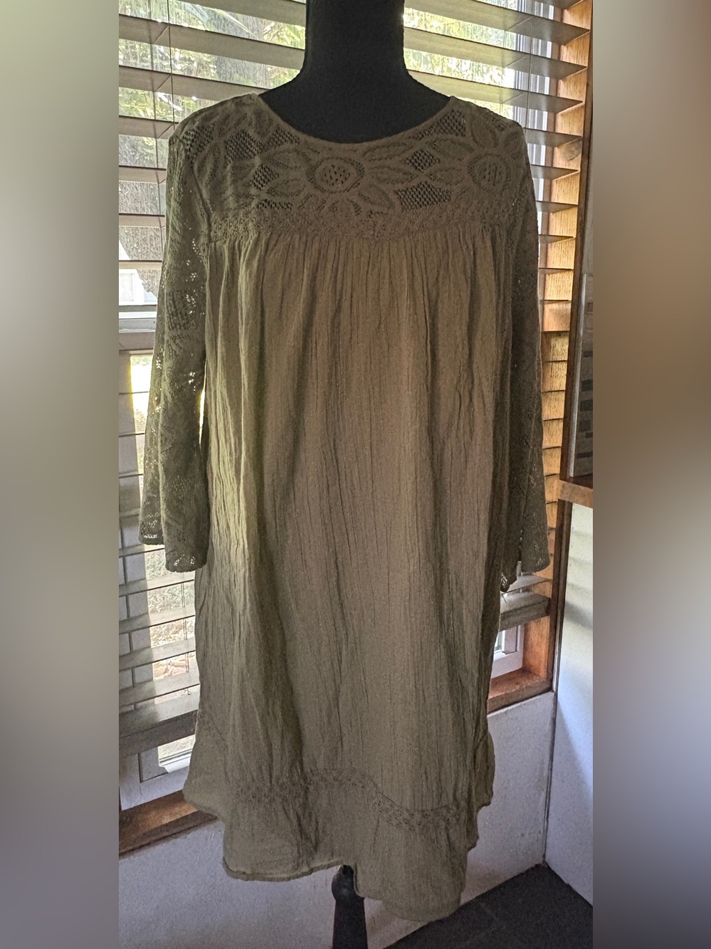 Craft Olive Green Long Sleeve Lace Yoke Dress